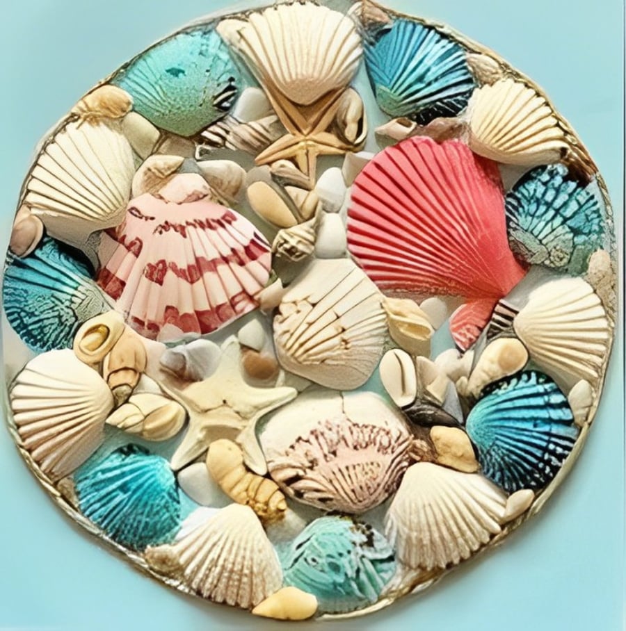Framed Circular Seashell edged with Twine
