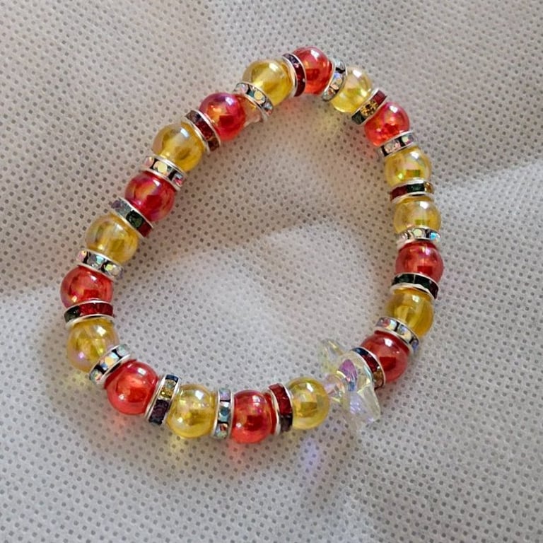 "Light Through Strength" Yellow & Red Beaded Bracelet with Star Charm 