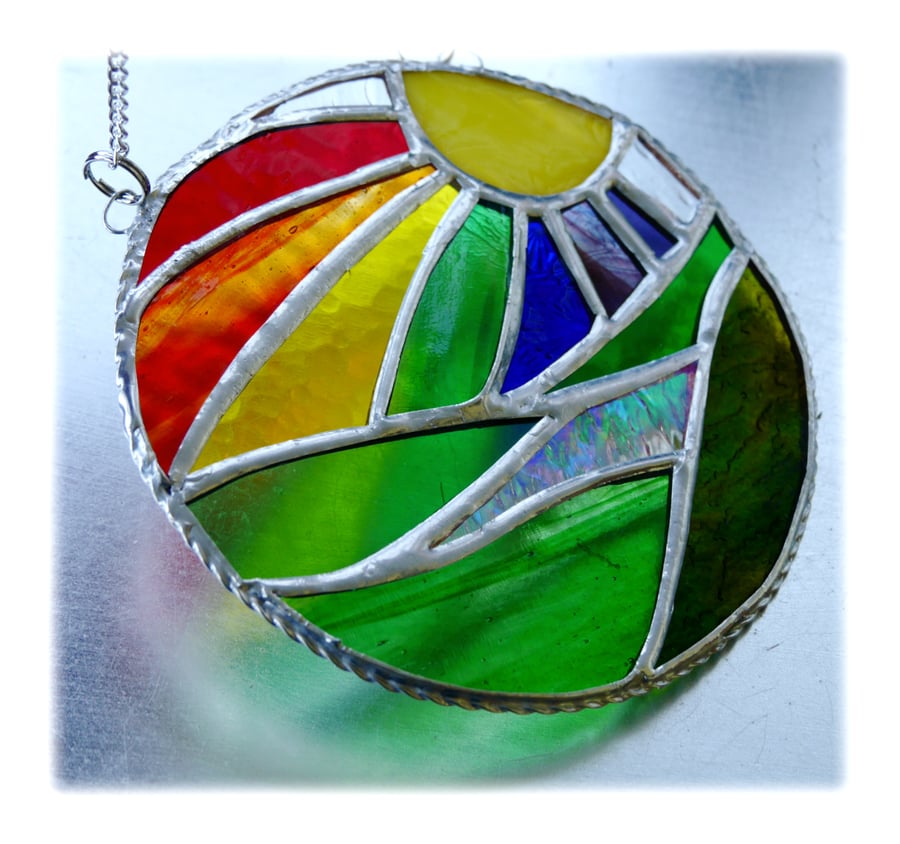 Sold New Day Stained Glass Suncatcher Handmade Rainbow Ring 013