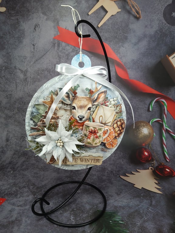 Handmade Christmas Hanging Decoration (1c) White Winter Christmas Ornament 