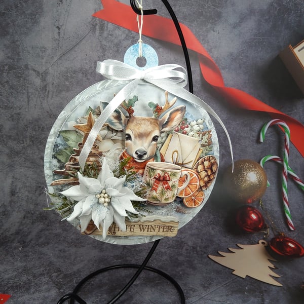 Handmade Christmas Hanging Decoration (1c) White Winter Christmas Ornament 
