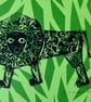 Lion print on variegated green paper -  stamped print - one of a kind  - Image 3