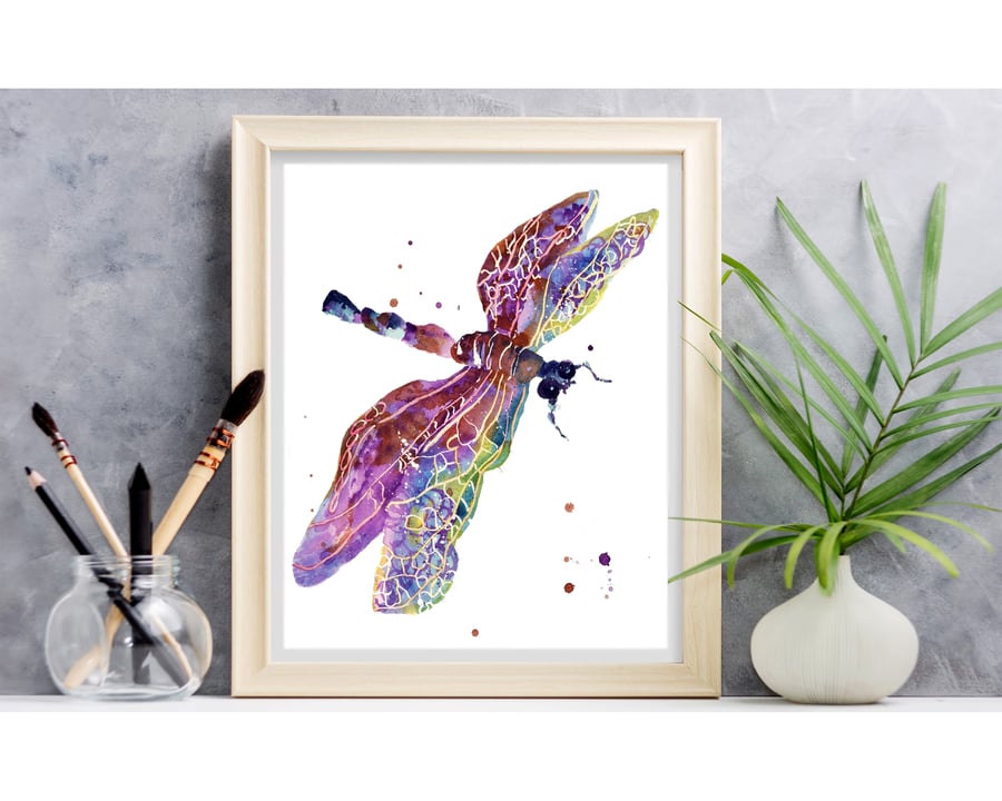 WATERCOLOUR Dragonfly Art Print - 8x10 inches
