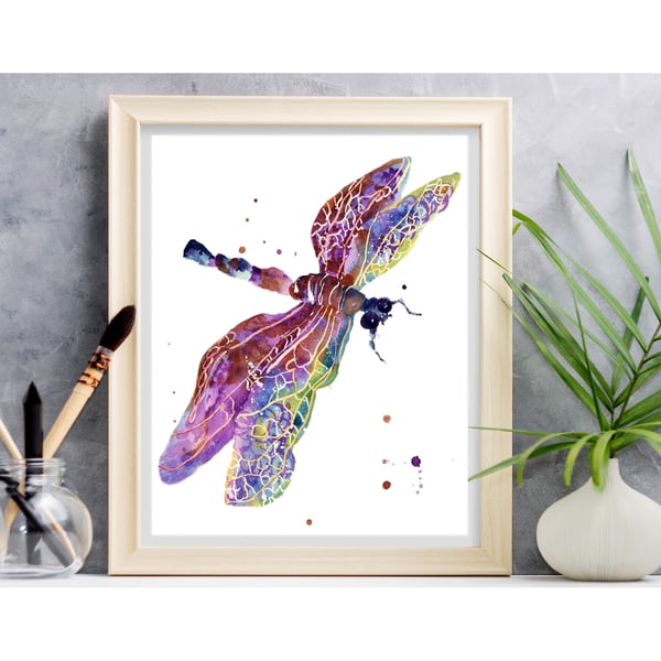 WATERCOLOUR Dragonfly Art Print - 8x10 inches