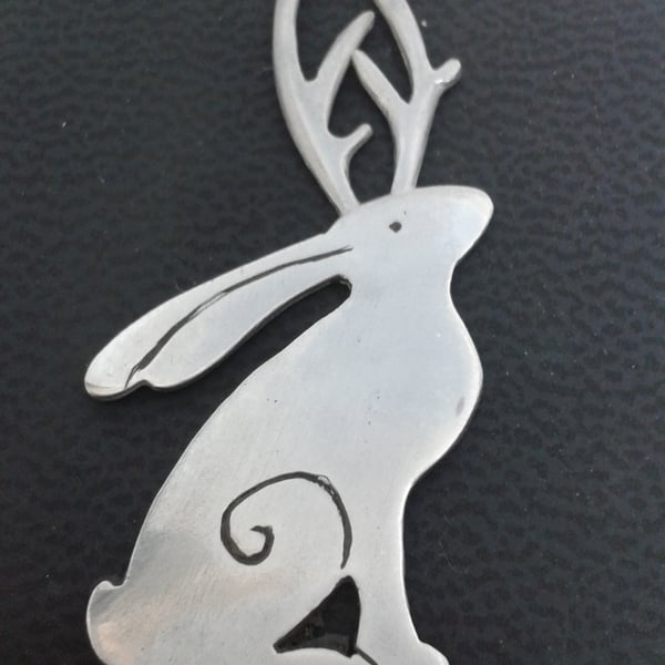 Silver Hare Pendant - Jackelope 
