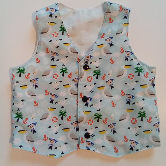 Waistcoat, Age 1 year, boys waistcoat,  nautical, sailor, lined waistcoat, 