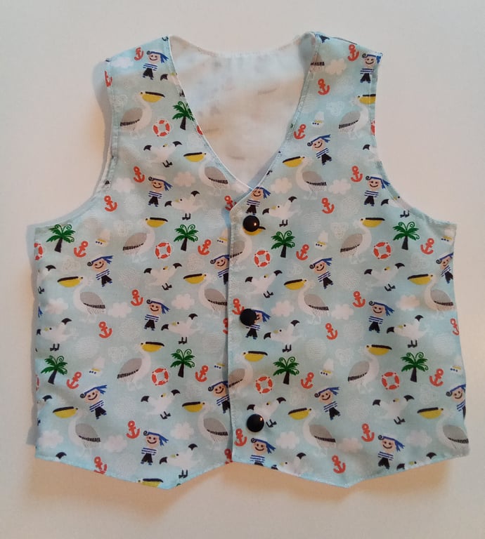 Waistcoat, Age 1 year, boys waistcoat,  nautical, sailor, lined waistcoat, 