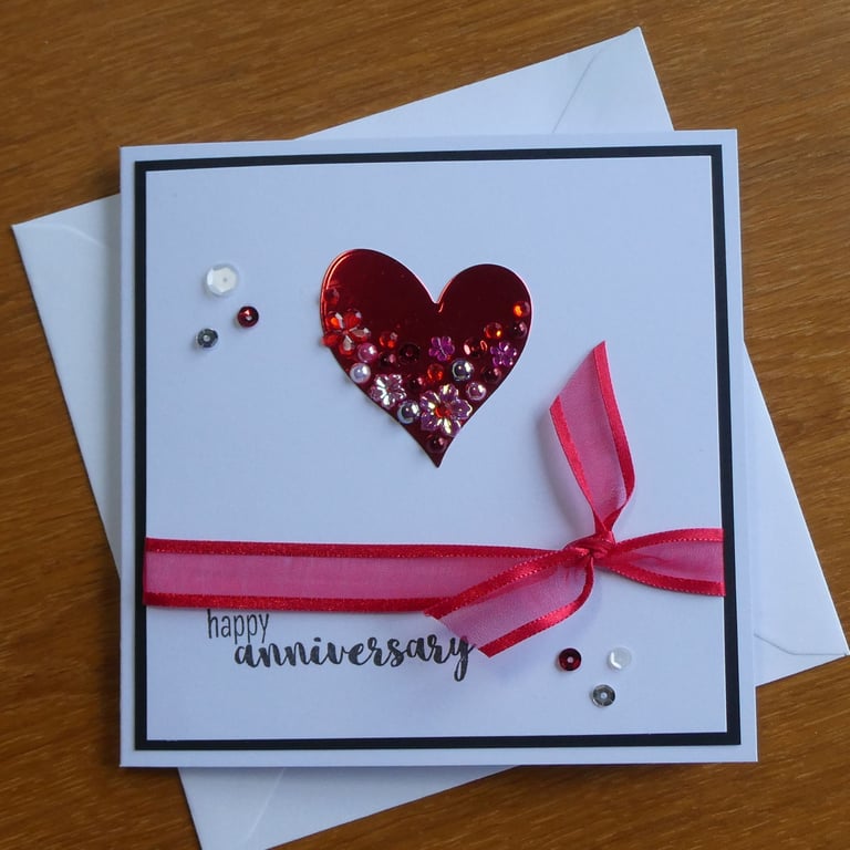 Embellished Heart Wedding Anniversary Card - 40th, Ruby Anniversary