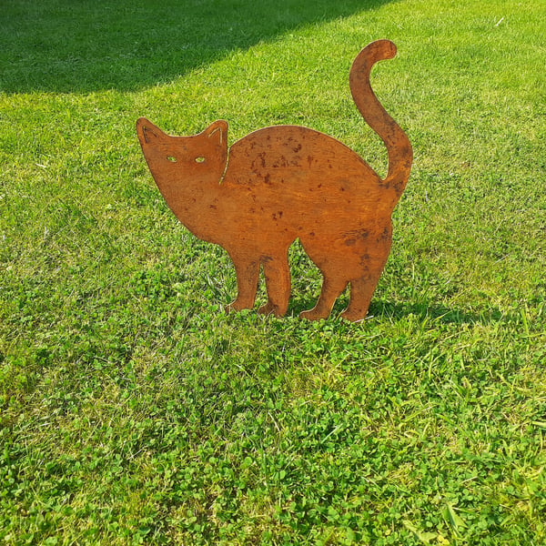Rusty Metal Standing Cat Garden Ornament Silhouette Sculpture 
