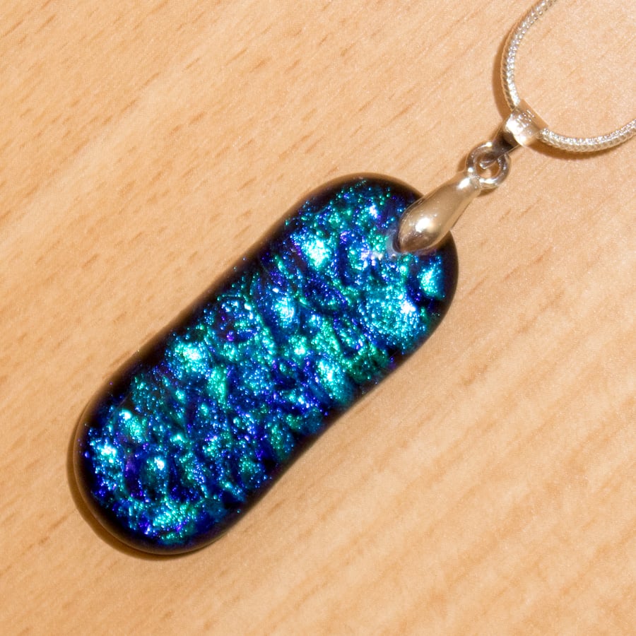 Bubbly Blue Dichroic Glass Pendant Necklace  - 1178