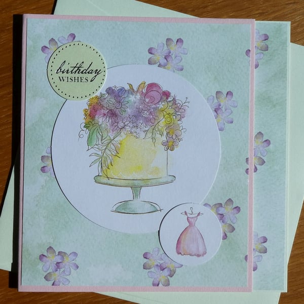 Birthday Wishes Card - Pink & Green Floral