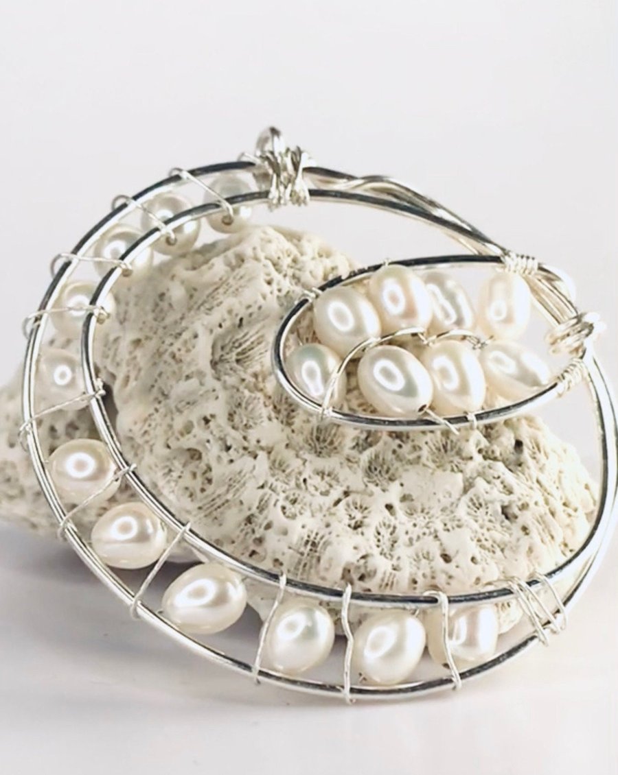 Mandala necklace handcrafted silver pendant on chain sterling silver 925 pearl b