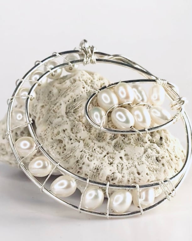 Mandala necklace handcrafted silver pendant on chain sterling silver 925 pearl b