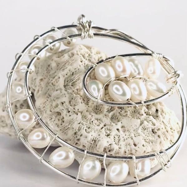 Mandala necklace handcrafted silver pendant on chain sterling silver 925 pearl b