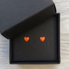 Orange enamel heart studs. Sterling silver studs.