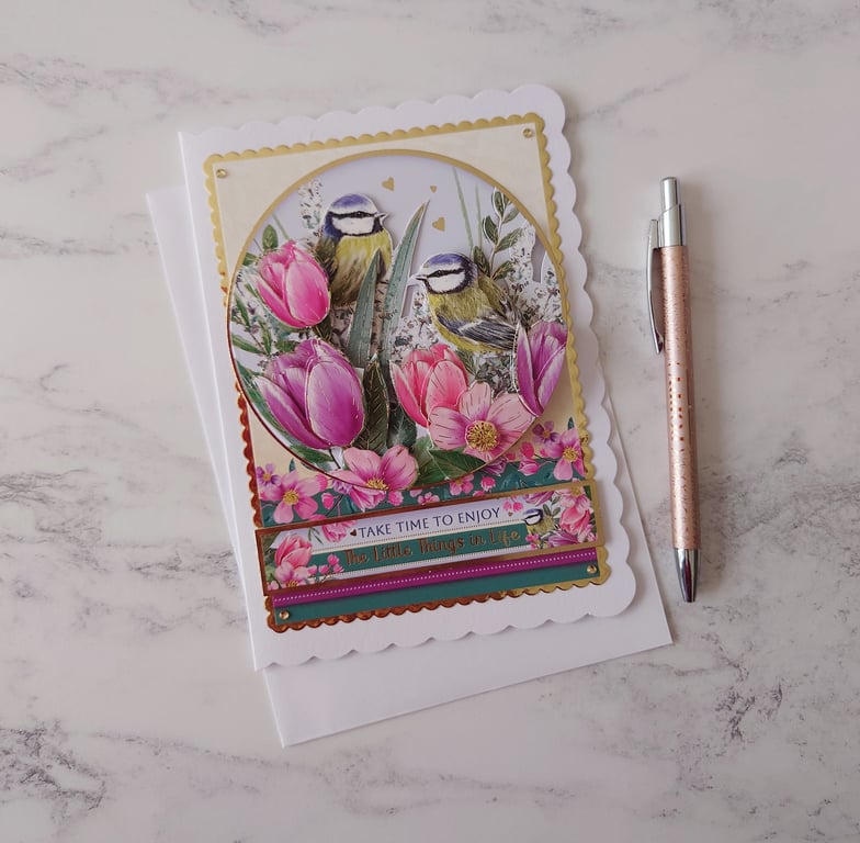 Take Time To Enjoy The Little Things In Life Blue Tits 3D Luxury Handmade Card