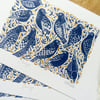 Purple and Gold Starlings Birds Lino Print