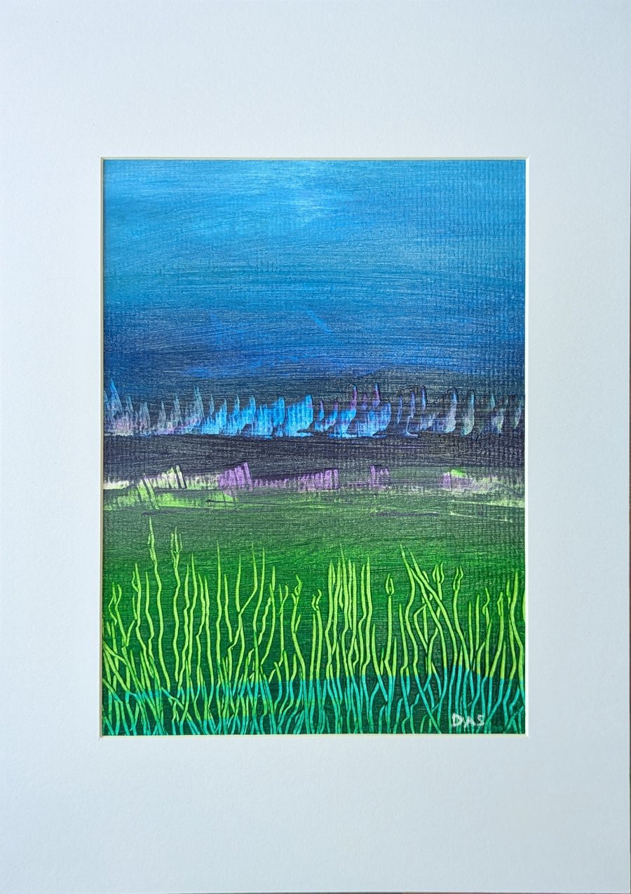 'Green Marshland' Abstract Acrylic Painting on Paper