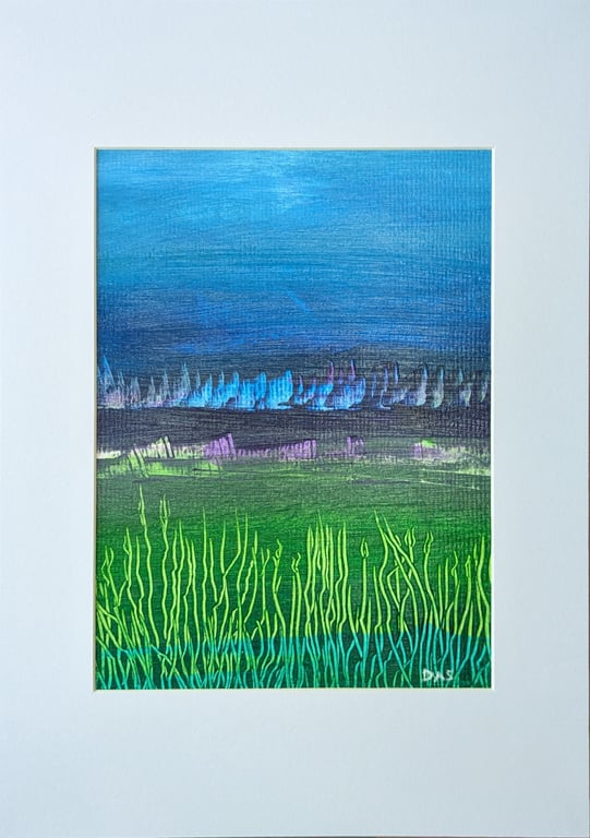 'Green Marshland' Abstract Acrylic Painting on Paper