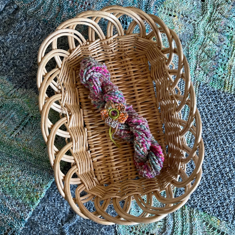 Hand spun art yarn - wool and silk