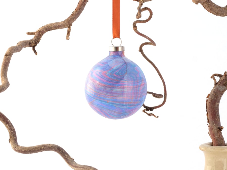 Unique marbled ceramic Christmas bauble decoration ooak