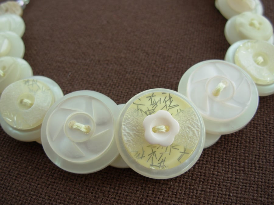 Button Necklace Ivory and White