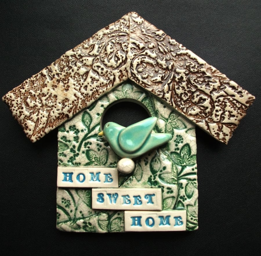 Home sweet home ceramic birdhouse decoration