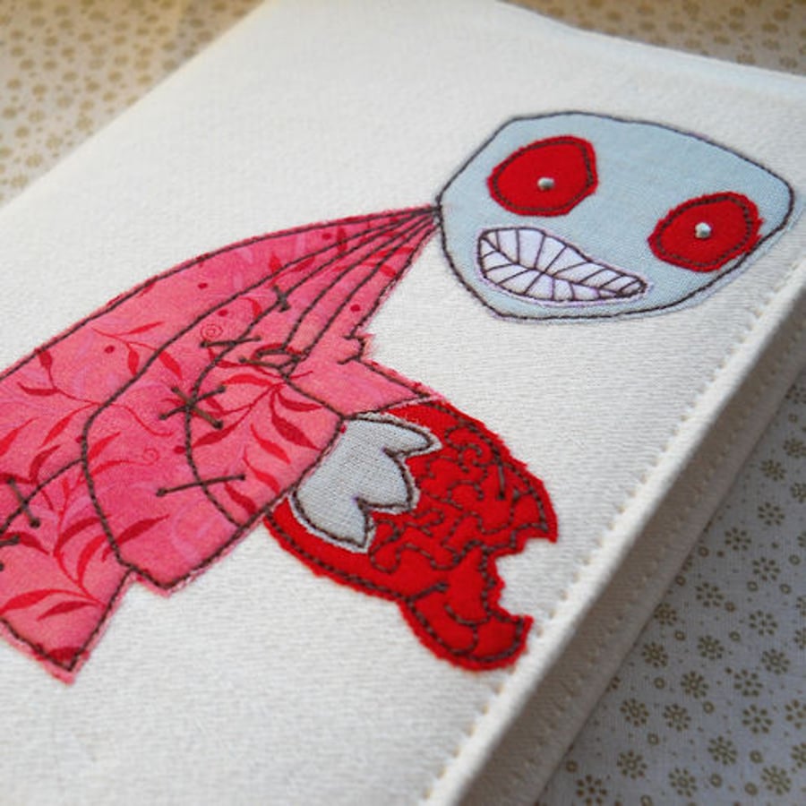 embroidered pink zombie notebook cover - A6 size