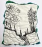 Mounted embroidered dawn landscape with trees artwork, wall art.  - Image 2