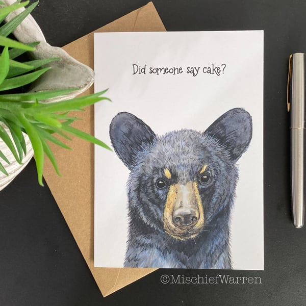 Black Bear Art Card - blank or Personalised for any occasion