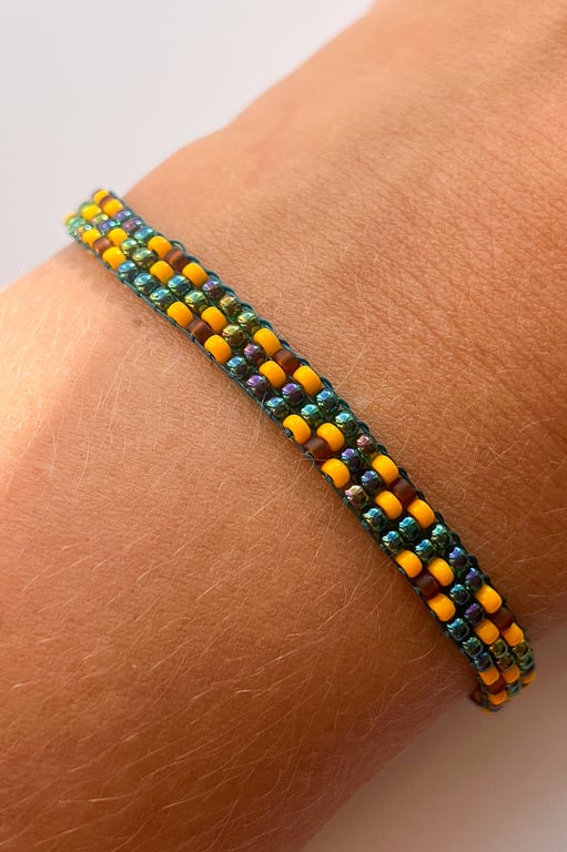 Handmade Sunflower Dainty Beaded Bracelet – Autumn Jewellery