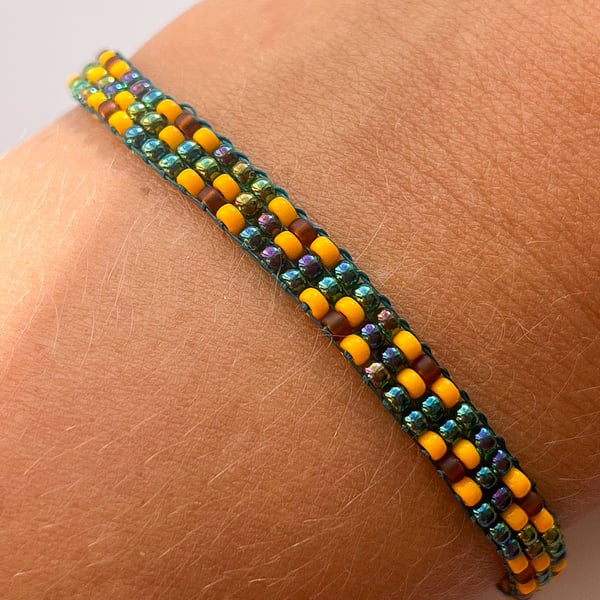 Handmade Sunflower Dainty Beaded Bracelet – Autumn Jewellery