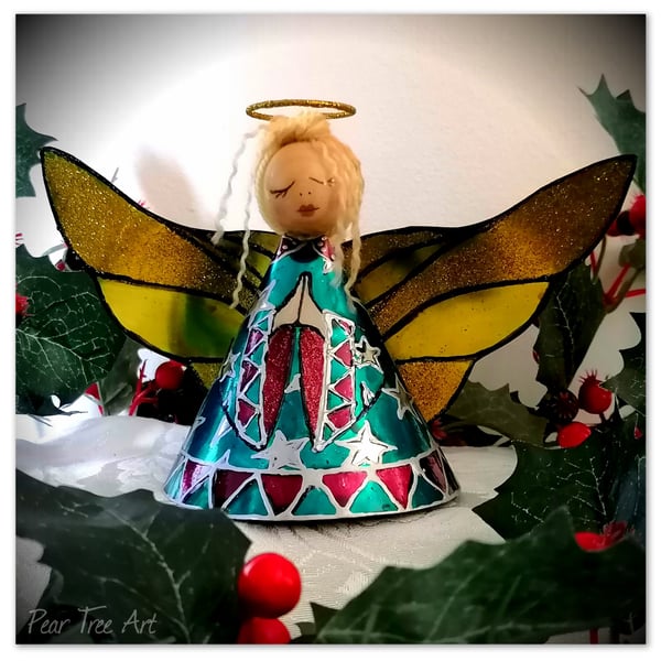 Large: Turquoise Tin Angel Christmas tree topper