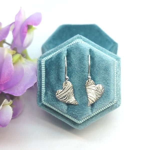 Silver Floral Heart drop earrings