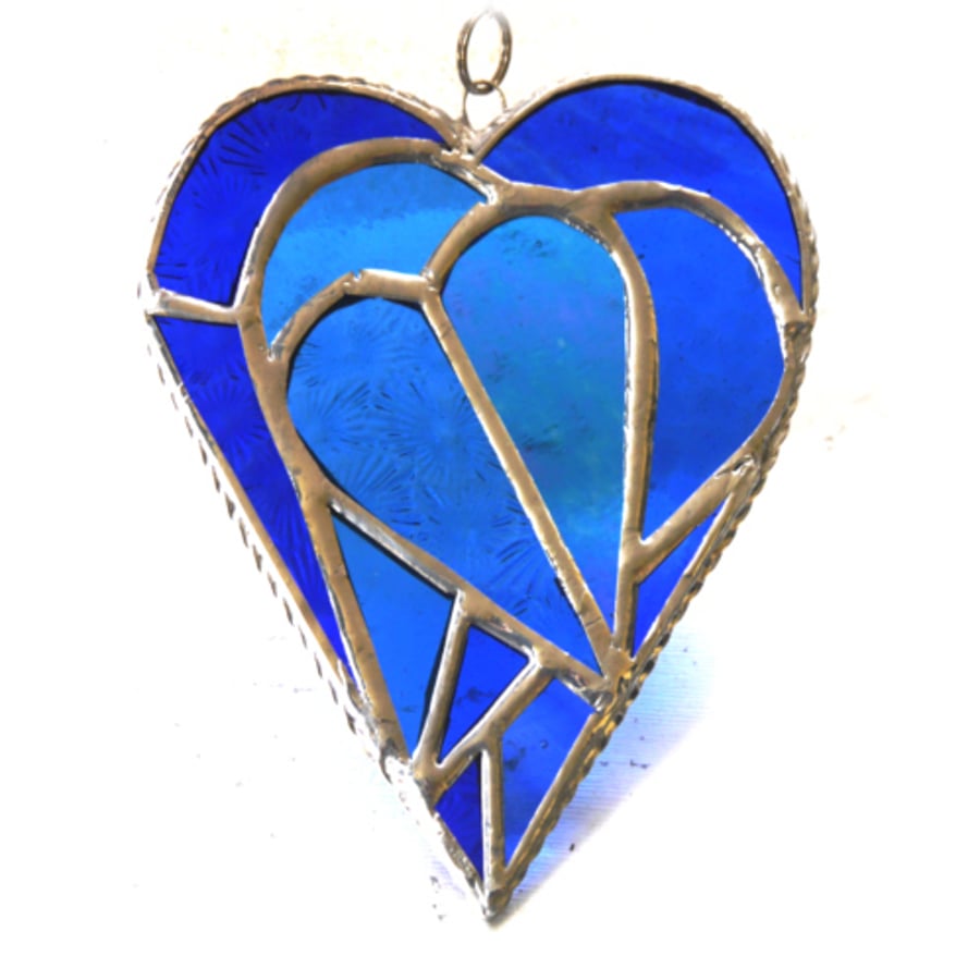 Triple Heart Stained Glass Suncatcher 010 Aqua-Blue