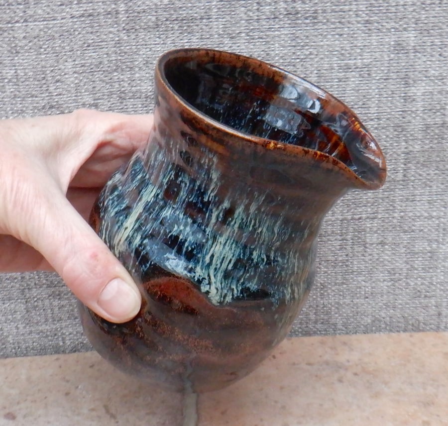 Jug or pitcher hand thrown in stoneware ceramic pottery wheelthrown handmade