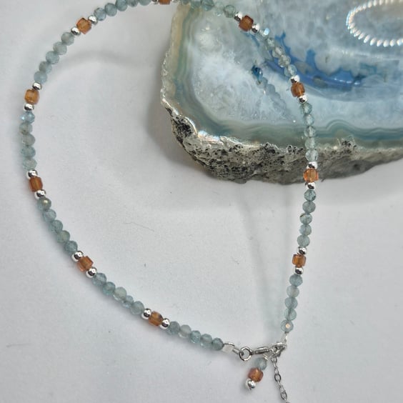 Natural Apatite & Hessonite Garnet Bracelet – Sterling Silver – Faceted Gemstone