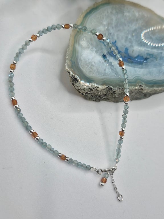 Natural Apatite & Hessonite Garnet Bracelet – Sterling Silver – Faceted Gemstone