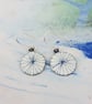 Hand Drawn Blue and White Enamel Dangle Earrings - Image 3