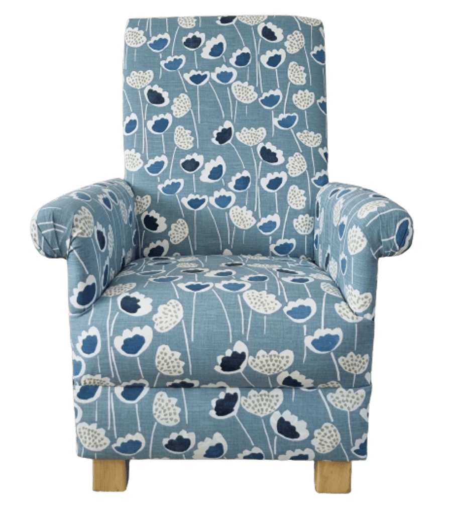 Indigo Blue Floral Armchair Adult Chair Botanical Accent Bedroom Small Statement