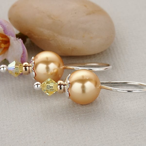 Yellow Pearl Earrings - Sterling Silver - Gold