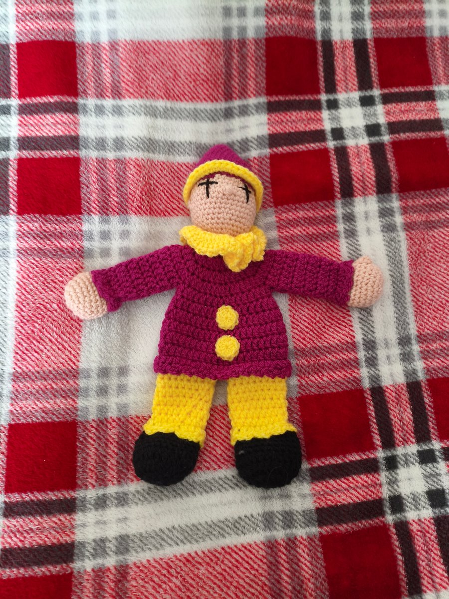 Flatter Stanley - handmade crochet amigurumi clown doll - OOAK!