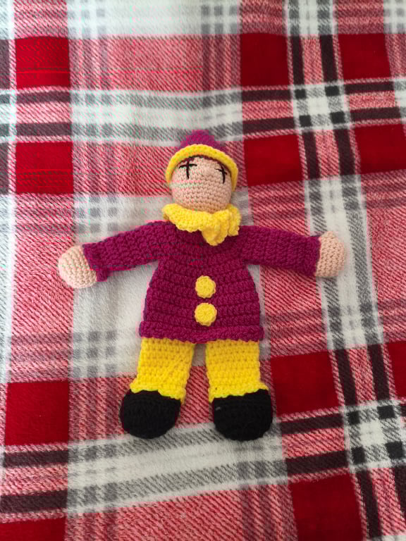 Flatter Stanley - handmade crochet amigurumi clown doll - OOAK!