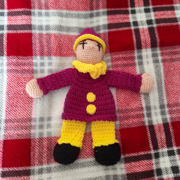Flatter Stanley - handmade crochet amigurumi clown doll - OOAK!