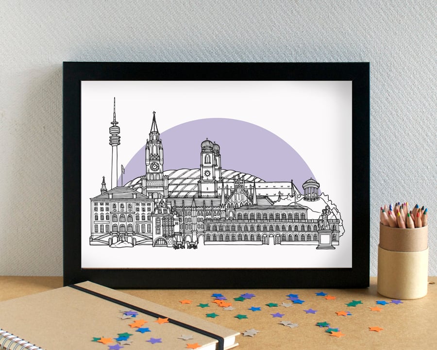 Munich Skyline Travel Art Print