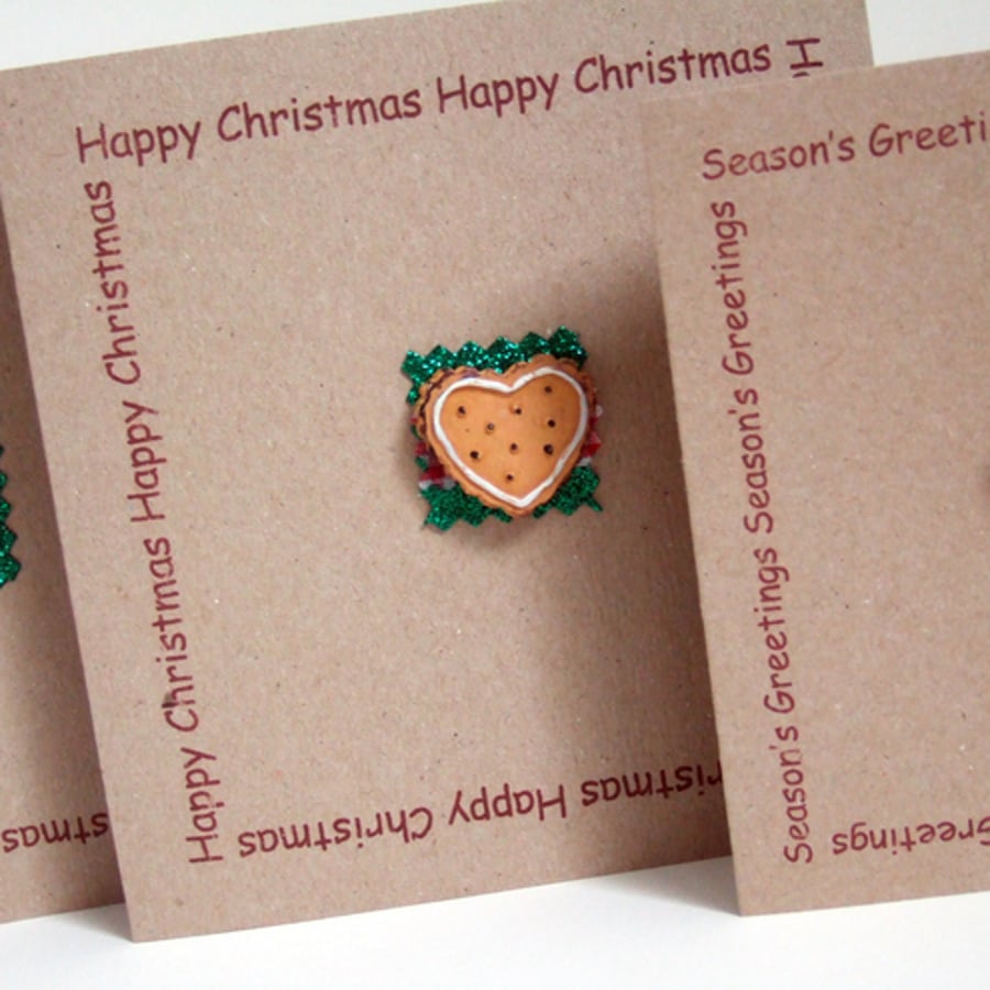 Set of 5'Gingerbread' Christmas Cards,Handmade Xmas Cards,Pack of Five