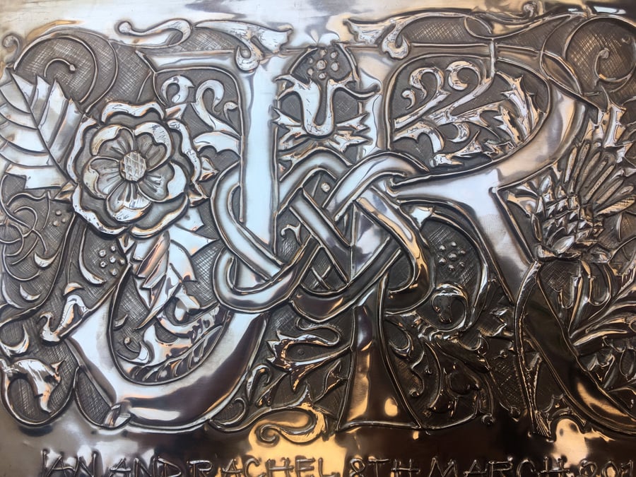 Wedding gift, couples initials custom made in pewter.