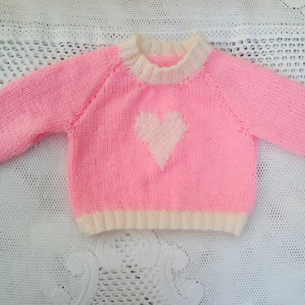 Hand Knitted Baby's Jumper with Heart Motif, Baby Shower Gift, Baby Gift
