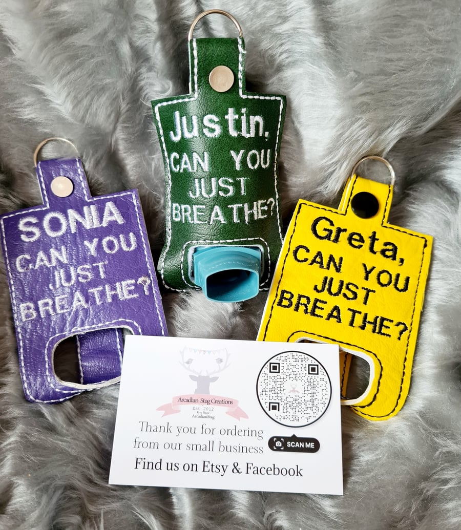 Embroidered Personalised Inhaler Carry Case keyring - Can you just breathe