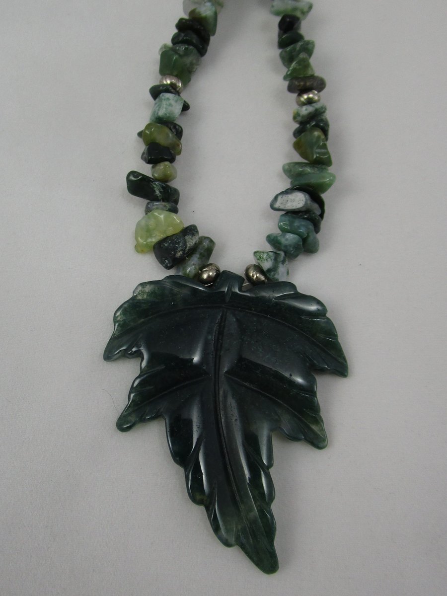Moss Agate Leaf Necklace